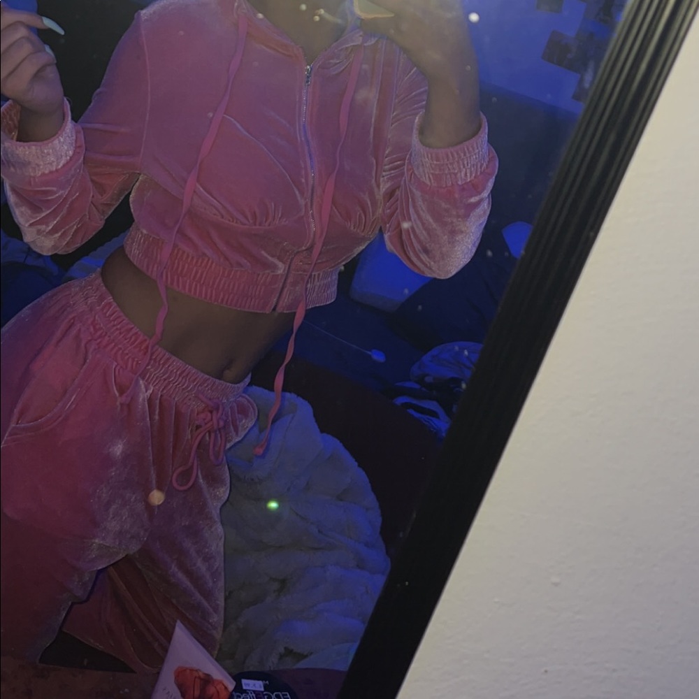 SHEIN pink velvet jumpsuit set. Size medium.